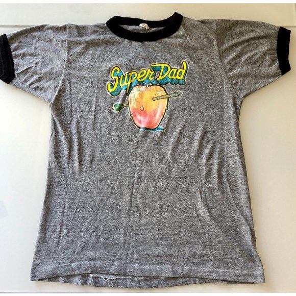 1980s (S) Tshirt, Glitter Rubber Graphic, SUPER DAD, Gym-Master, Father's Day - Picture 1 of 6